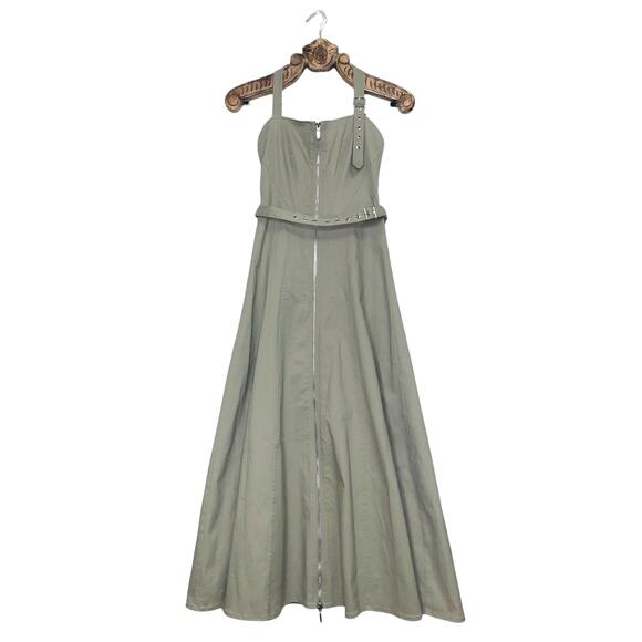 Nicholas Delilah A Line Buckle Halter Midi Dress Seamed Bodice Neutral 6 - Picture 1 of 9